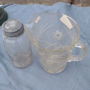 Vintage CutGlass Pitcher and Atlas Jar 1950's